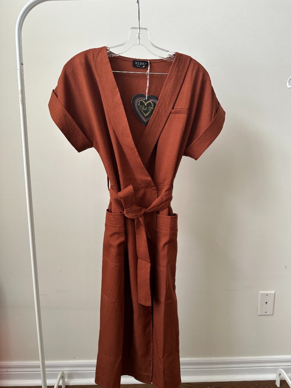 Club L rust wrap midi dress